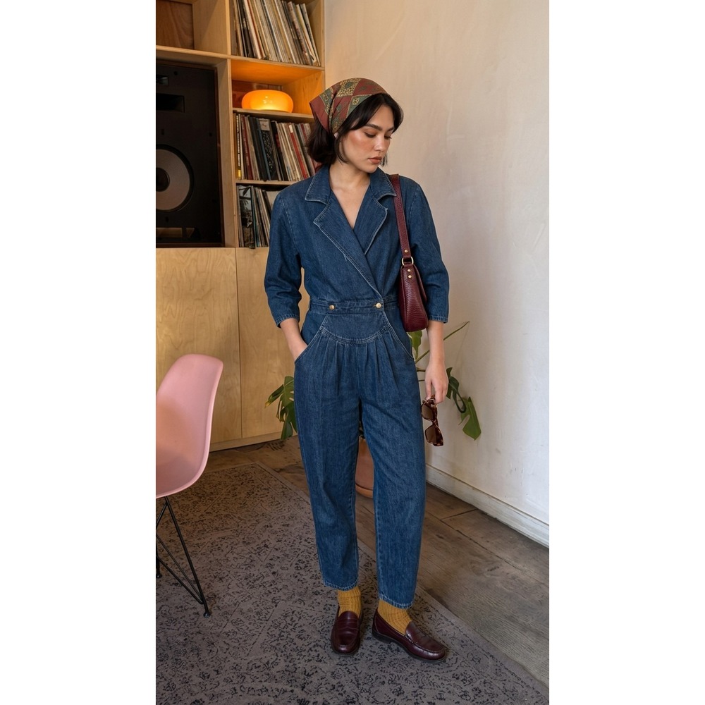 Vintage Mizz Lizz Denim Jean Jumpsuit 80s Small 7/8